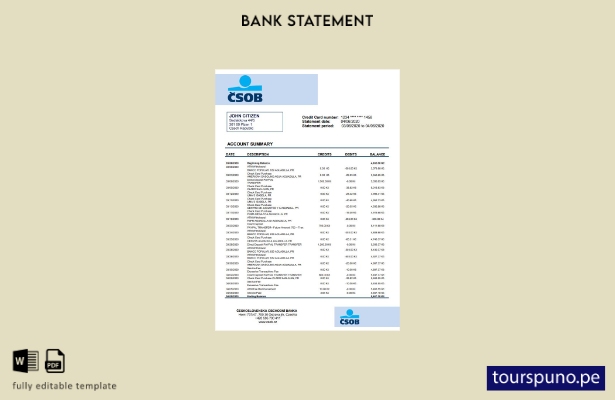 listo para imprimir Plantilla de Word   extracto bancario de Československá Obch